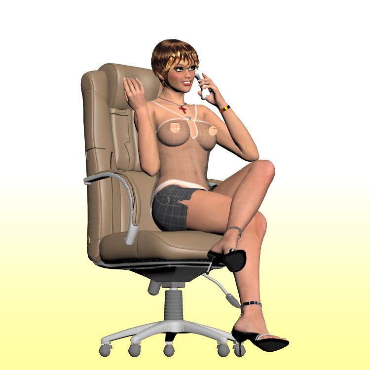 Woman 3D Model Sitting in Chair Calling